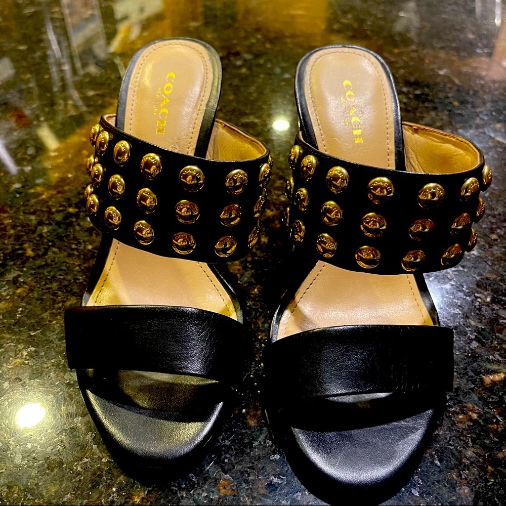 “COACH” Black Leather Slip-on Dress Sandals size 6 1/2